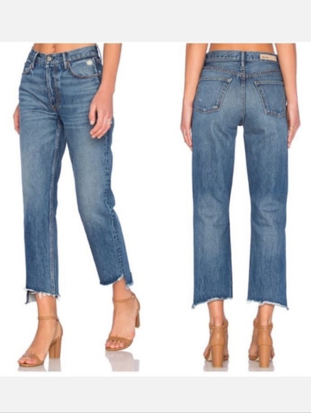 GRLFRND Helena Jeans In Turn Blue Cropped Frayed Hem Women's Size 27